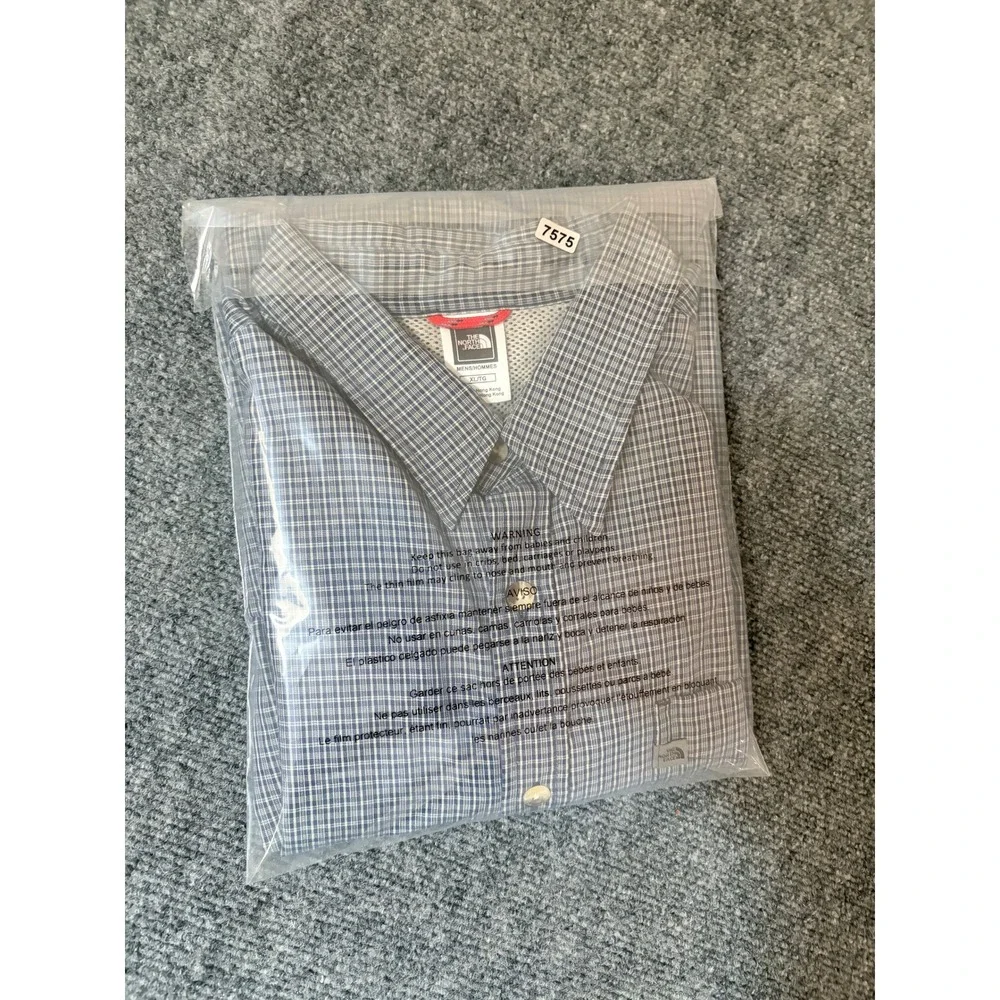The North Face Mens XL Blue Micro Check Button Down Shirt Long Sleeve ModalBlend